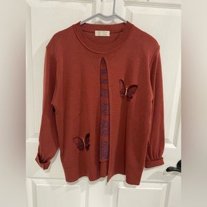 D- Chestnut Brown Butterfly Embroidered Sweater Cardigan